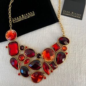 Large Joan Rivers Red Tone 90s Gold Tone Vintage Bib Statement Necklace